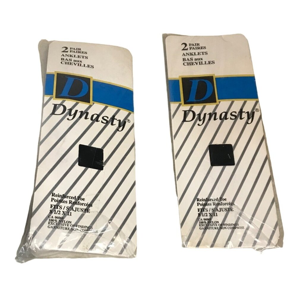 Vtg Dynasty Anklets Reinforced Toe Black 100% Nylon Size 8.5 To 11 2 Packages